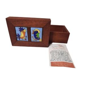 Miniature Wooden Jewelry Trinket Box Enamel Parrots Bird Chicken Miriam Sagasti